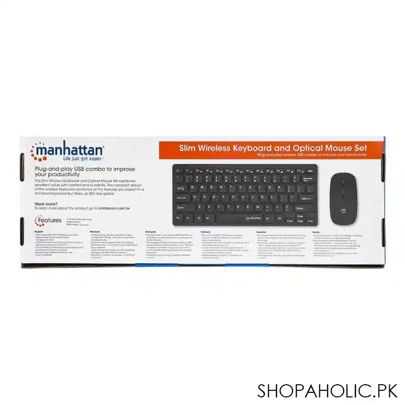 manhattan slim wireless keyboard and optical mouse set 180443, wireless connection with usb a receiver, multimedia buttons image3