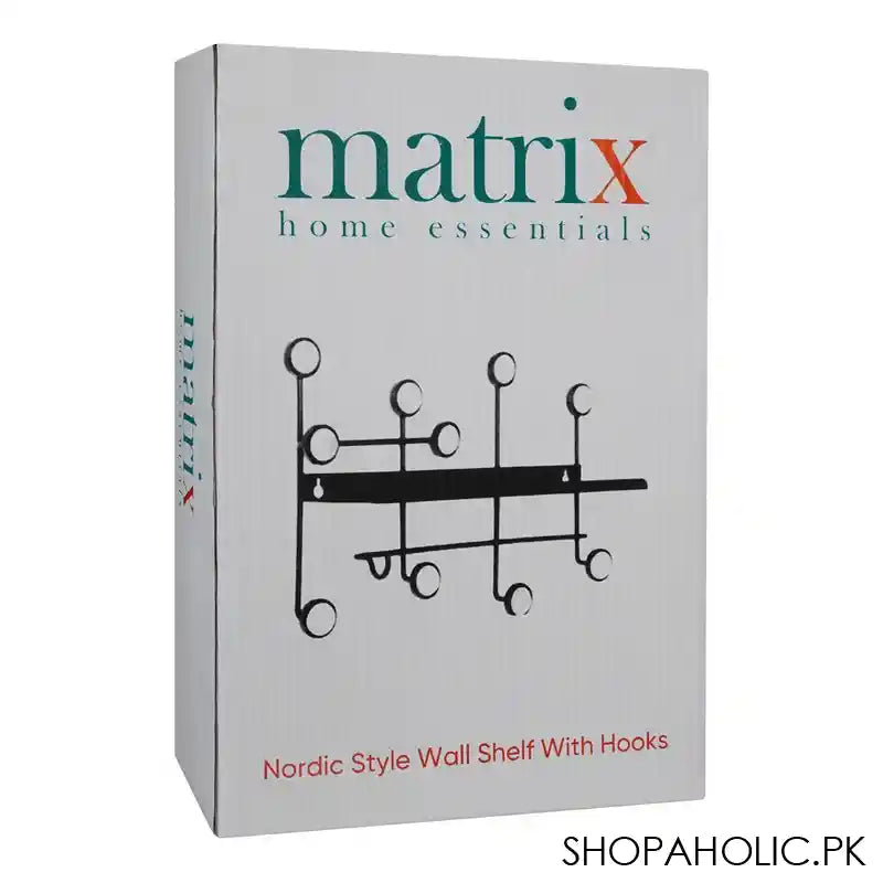 Matrix Nordic Style Wall Rectangle Shelf With Hooks - Image 5