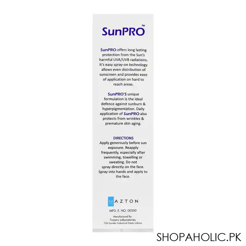 Mazton SunPro Sun Screen Lotion Spray Spf50+, PA+++, Water Resistant, 100ml - Image 4