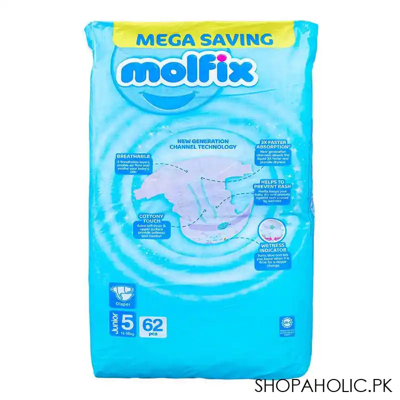 Molfix Diaper 5 Junior, Mega Saving, 11-18 KG, 62-Pack - Image 2