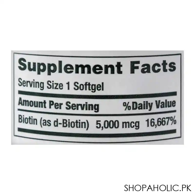 Nature's Bounty Biotin 5000 Mcg, 72 Softgels, Vitamin Supplement - Image 2