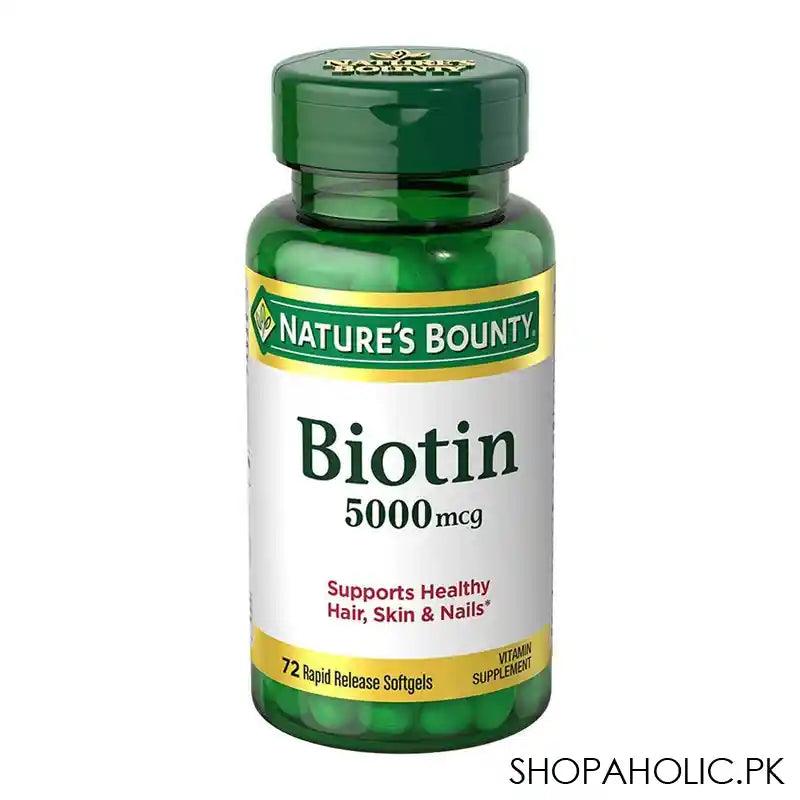 Nature's Bounty Biotin 5000 Mcg, 72 Softgels, Vitamin Supplement - Main Image