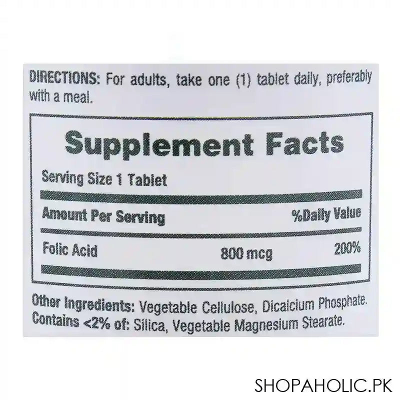 Nature's Bounty Folic Acid 800mcg, 250 Tablets - Image 3