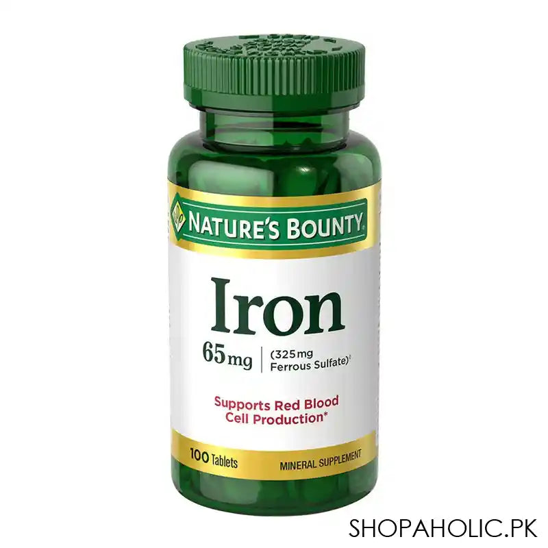 Nature's Bounty Iron + Ferrous Sulfate, 65mg + 325mg, 100 Tablets, Mineral Supplement - Main Image