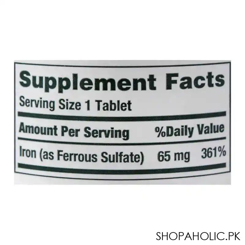 Nature's Bounty Iron + Ferrous Sulfate, 65mg + 325mg, 100 Tablets, Mineral Supplement - Image 4