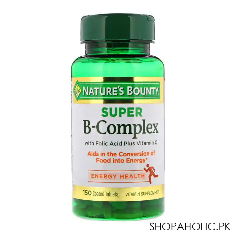 Nature's Bounty Super B-Complex, Folic Acid + Vitamin C, 150 Coated Tablets, Vitamin Supplement - Main Image