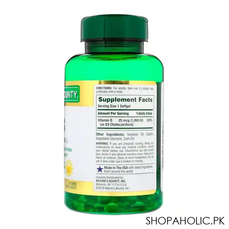 Nature's Bounty Vitamin D3 25mcg 1000 IU, 250 Rapid Release Softgels - Image 4