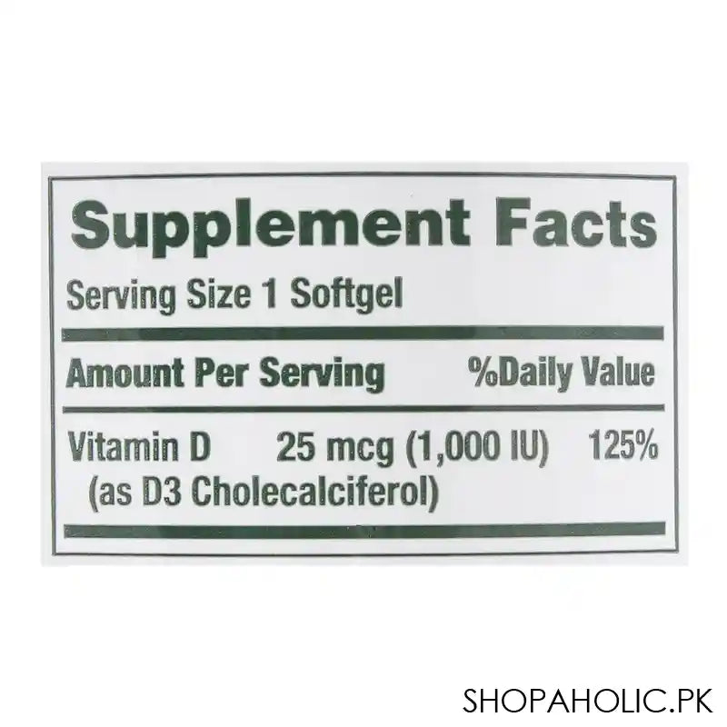 Nature's Bounty Vitamin D3 25mcg 1000 IU, 250 Rapid Release Softgels - Image 3