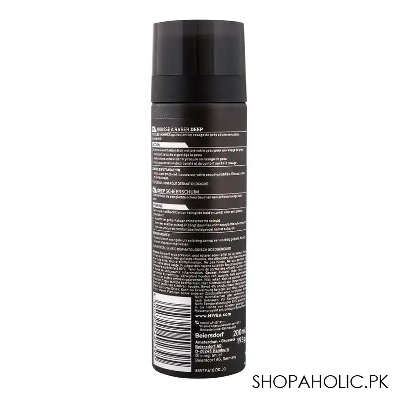 Nivea Men Deep Black Carbon Shaving Foam, 200ml - Image 2