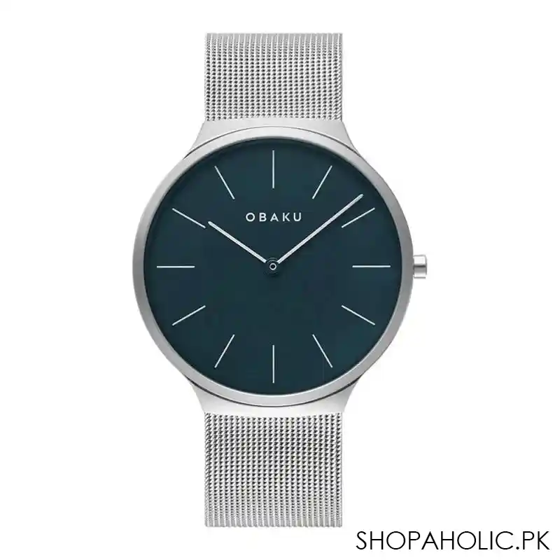 obaku men's chrome round dial & bracelet with dark sand green background analog watch, v240gxclmc main image