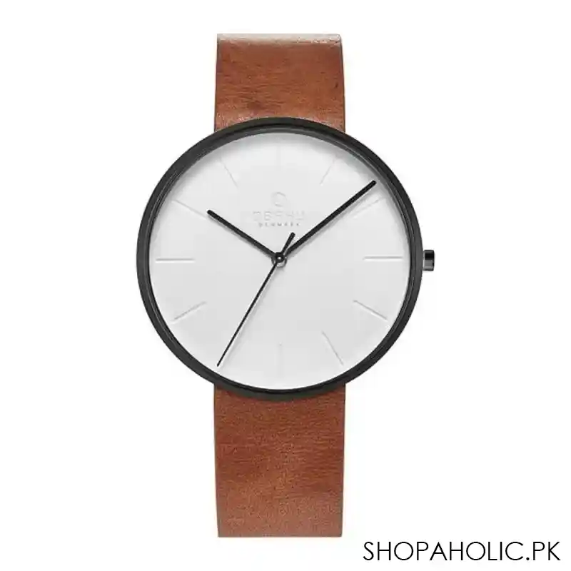 obaku men's denmark black round dial with white background & brown strap analog watch, v219gxbirz main image