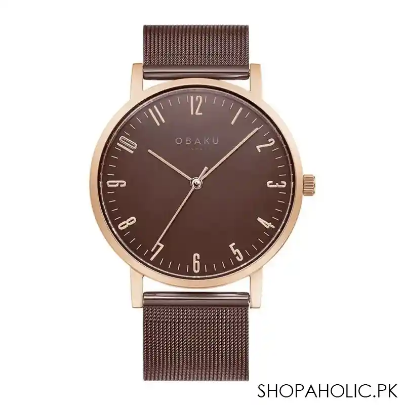 obaku men's denmark rust gold round dial with brown bracelet analog watch, v248gxvnmn main image