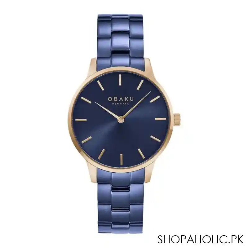 obaku men's fawn round dial with navy blue background & bracelet analog watch, v247gxvlsl main image