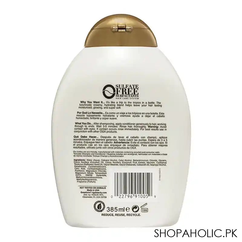 OGX Nourishing + Coconut Milk Shampoo, Sulfate Free, 385ml - Image 2