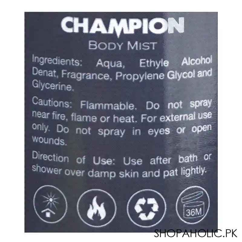 Opio Champion Body Mist, For Men's, 250ml - Image 2