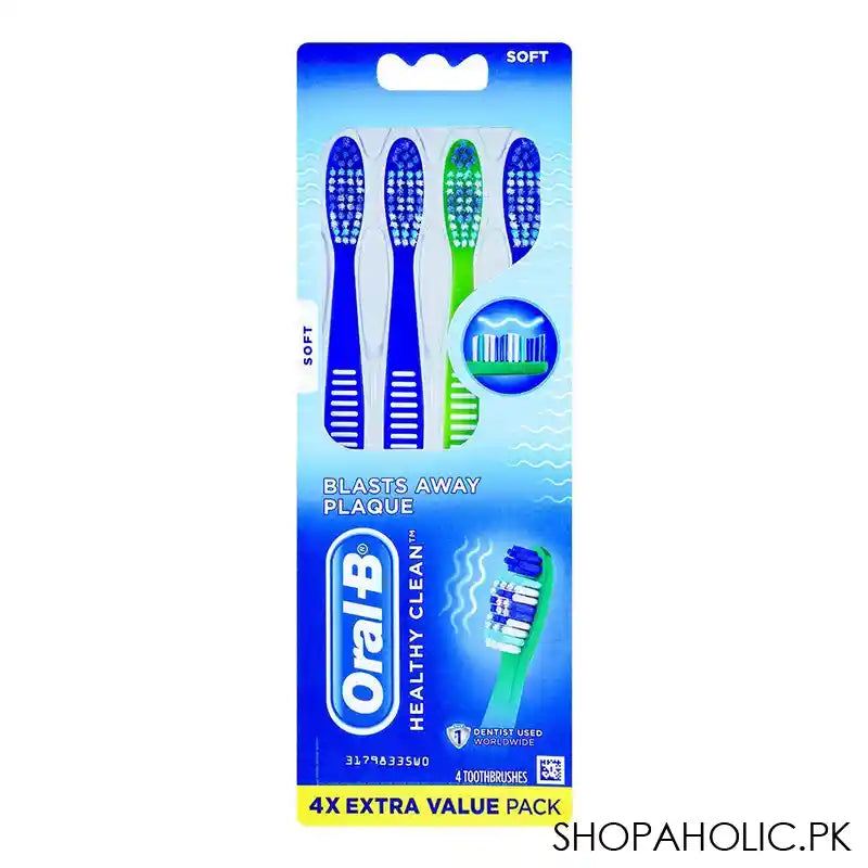 Oral-B Healthy Clean Blasts Away Plaque Toothbrush, Pack of 4, Soft - Main Image