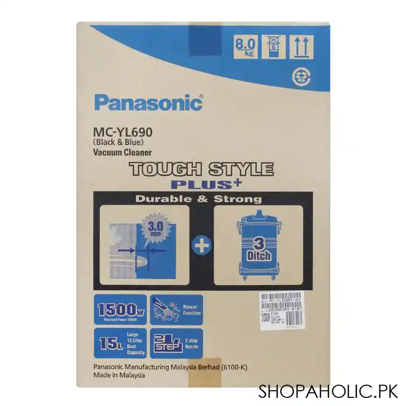 Panasonic Tough Style Plus Vacuum Cleaner, 1500W, Black/Blue, 15L, MC-YL690 - Image 2