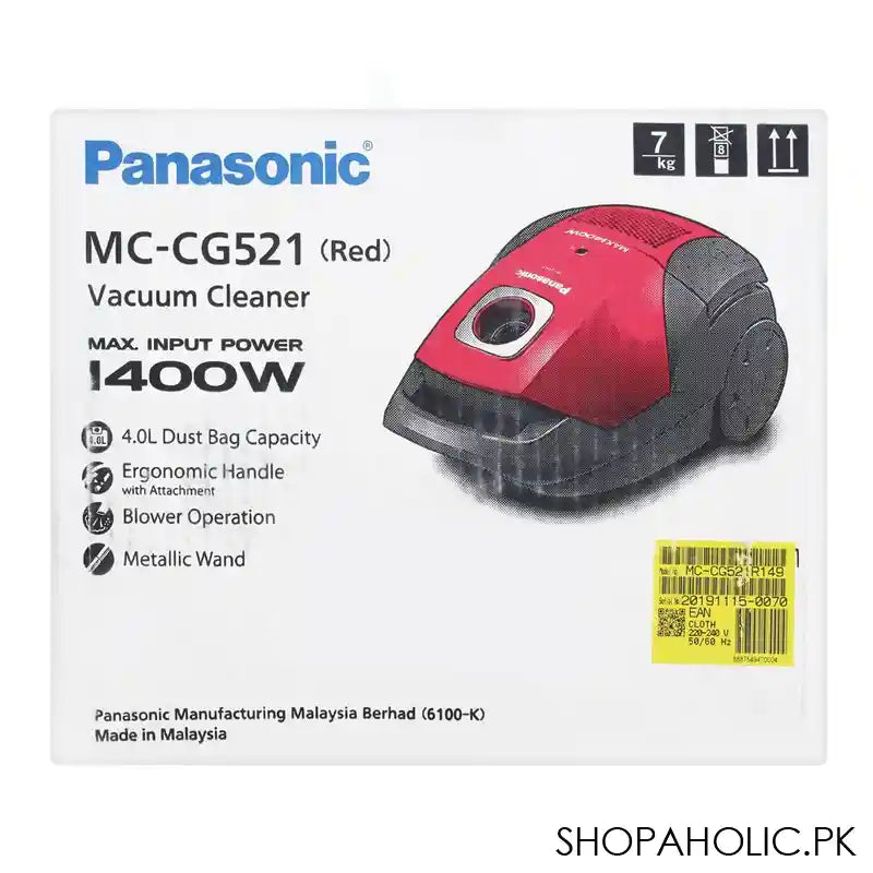 Panasonic Vacuum Cleaner, 1400W, 4L, Red, MC-CG521 - Image 3