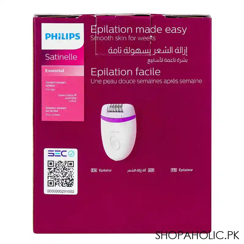 Philips Satinelle Essential Compact Epilator For Legs, White & Purple, BRE225/01 - Image 4