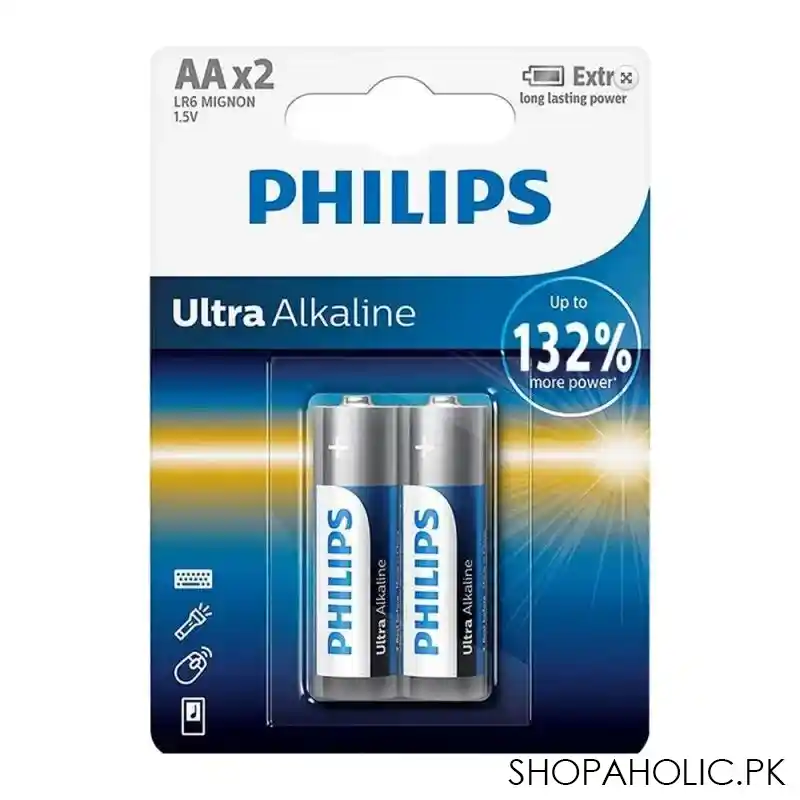 philips ultra alkaline aaa battery, 2 pack, lr6 mignon main image