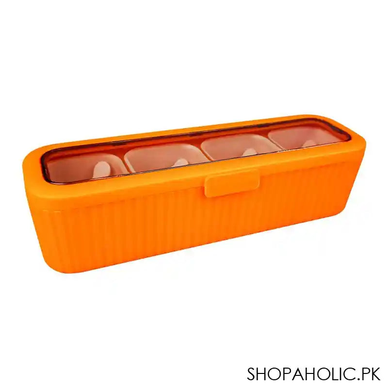 Plastic 4 Portions Seasoning Box With Jars & Spoons, Kitchen Spice Master Set, Orange, 100652 - Image 4