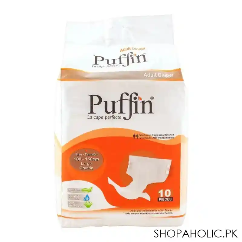 puffin adult diaper, large, 100 150cm/39 59 inches, 10 pack main image