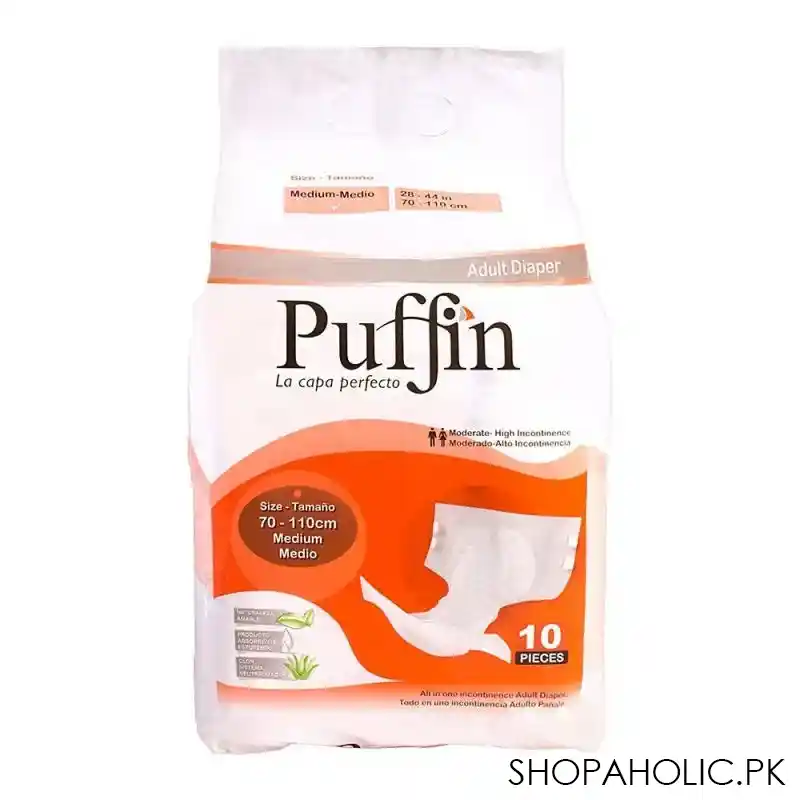 puffin adult diaper, medium 70 100 cm, 10 pack main image