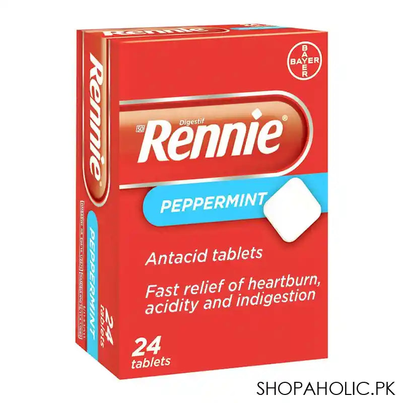 Rennie Peppermint Chewable Atacid Tablets, 1-Strip (6 Tablets) - Main Image