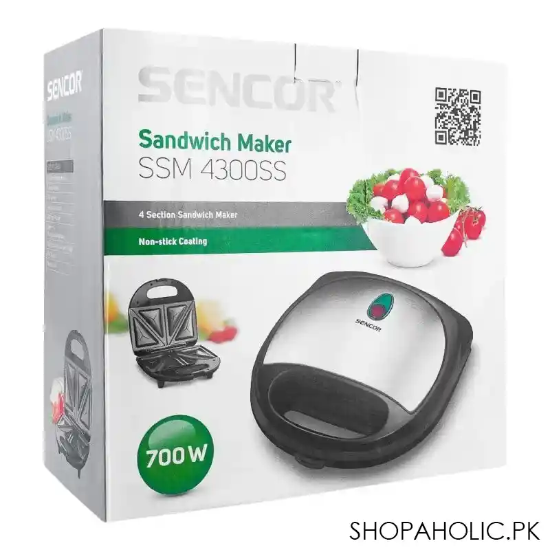 sencor sandwich maker, ssm 4300ss, 4 section sandwich maker, non stick coating, 700w image4