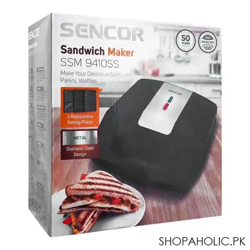 sencor sandwich maker, ssm 9410ss, 3 replaceable baking plates, metal steel design, 700w image5