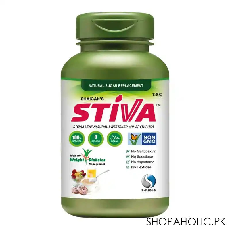 Shaigan Stiva Stevia Leaf Sweetener With Erythritol, Natural Sugar Replacement, 130g Jar - Main Image