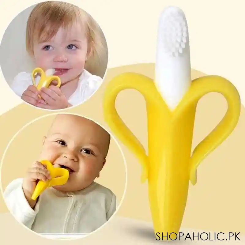 silicone banana shape baby teether toothbrush main image