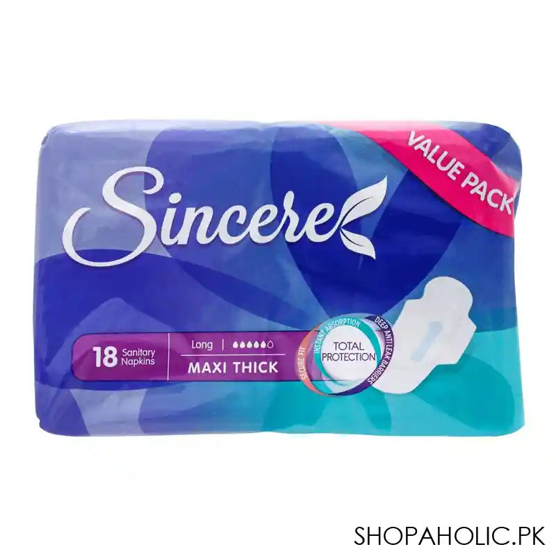 Sincere Maxi Thick Long Sanitary Napkins, 18 Pads, Value Pack - Main Image