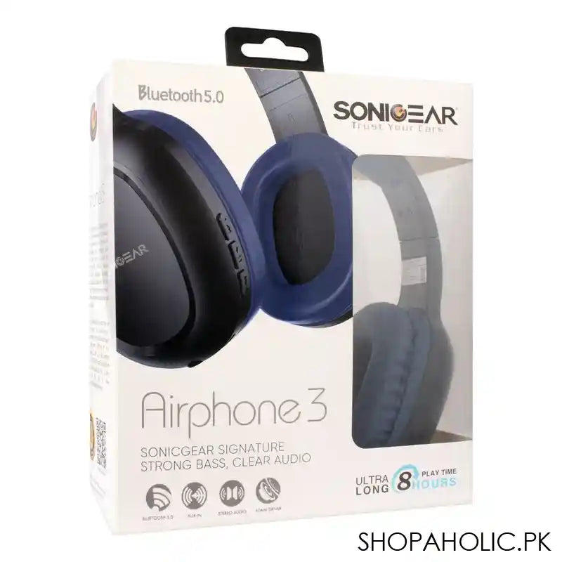 SonicEar Airphone 3 On Ear Bluetooth Headphones, Black Blue - Image 3