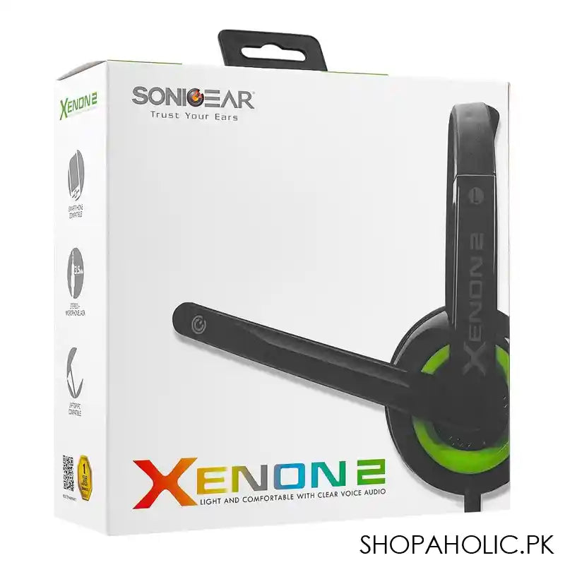 SonicEar Xenon 2 Headphones, Light & Comfortable With Clear Voice Audio, G.Black/Lime Green, 15mW - Image 3