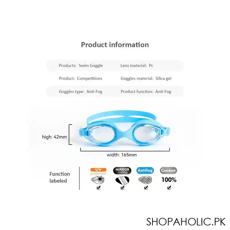 Swimming Goggles For Kids 3-9 Years, Anti Fog, Bendable Design, Light Blue, 330AF - Image 3