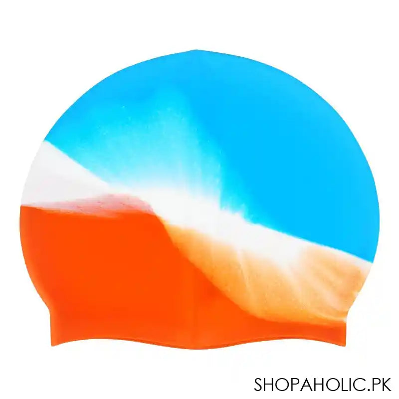 Swimming Silicone Cap For Children & Adults, Ferozi /Orange, CAP-122 - Image 2