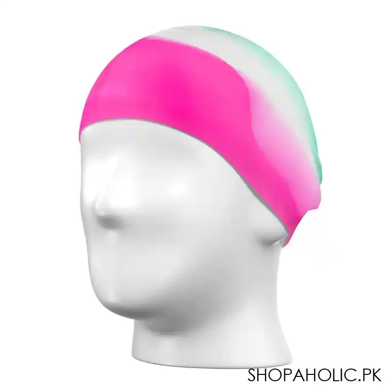 Swimming Silicone Cap For Children & Adults, Green/Pink, CAP-122 - Main Image