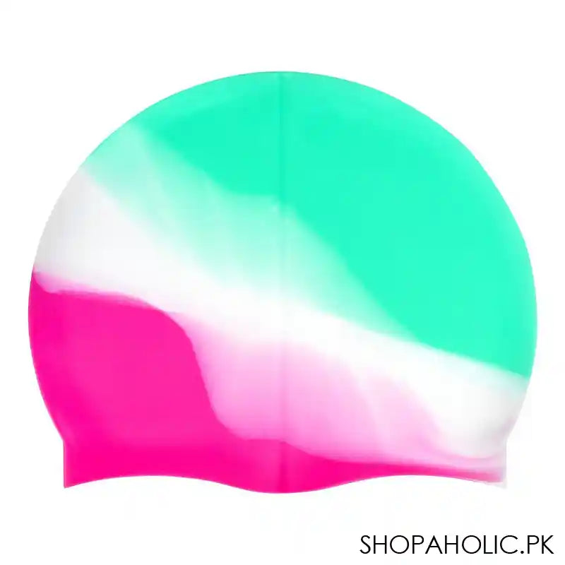 Swimming Silicone Cap For Children & Adults, Green/Pink, CAP-122 - Image 2