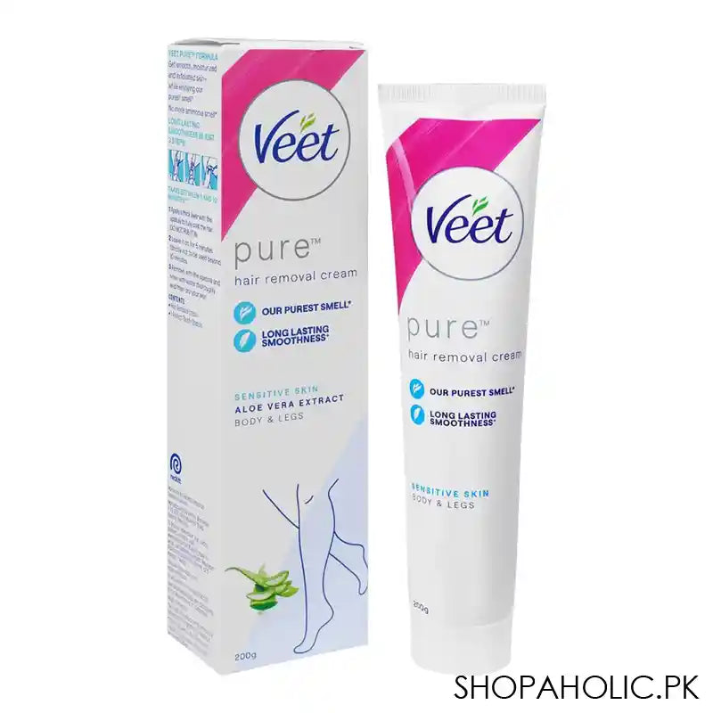 Veet Pure Aloe Vera Extract Sensitive Skin Hair Removal Cream, For Body & Legs, 200g - Main Image