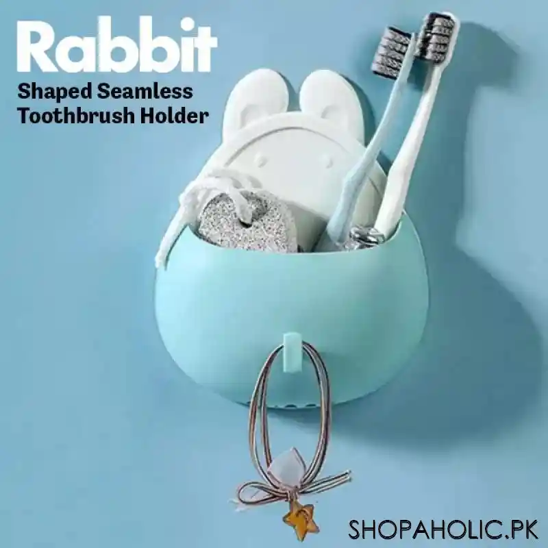 wall mounted rabbit shaped toothbrush holder drain storage shelf with hook main image