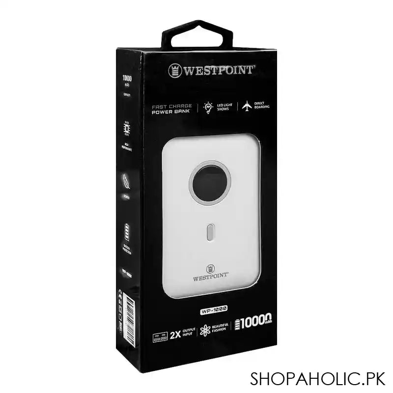 West Point 10000mAh Fast Charge Power Bank, White, WP-1000 - Image 3