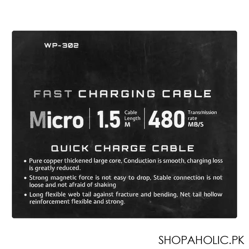 West Point 2.4A Micro Fast Charging Cable, Black, WP-302 - Image 3