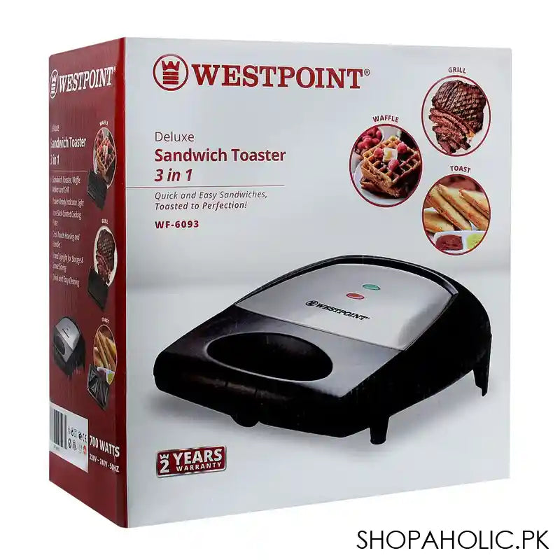 West Point Deluxe 3-in-1 Sandwich Toaster, 700W, WF-6093 - Image 2