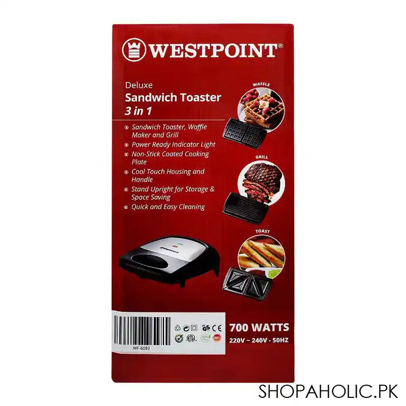 West Point Deluxe 3-in-1 Sandwich Toaster, 700W, WF-6093 - Image 3