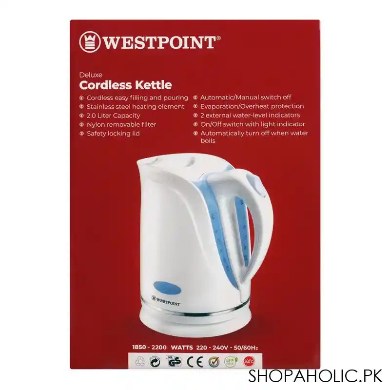 West Point Deluxe Cordless Electric Kettle, 2 Liters, 1850-2200 Watt, WF-578 - Image 3