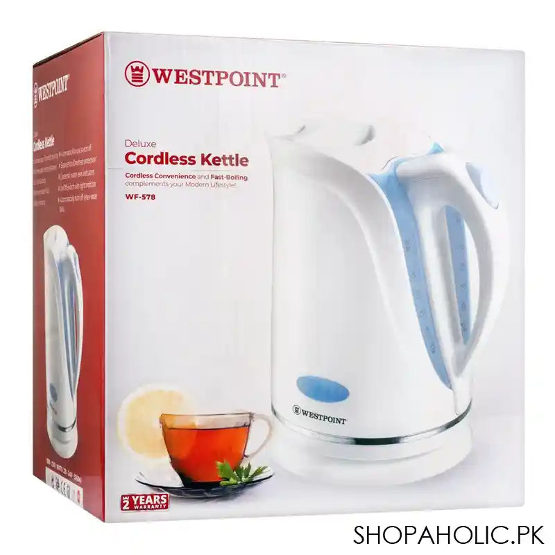 West Point Deluxe Cordless Electric Kettle, 2 Liters, 1850-2200 Watt, WF-578 - Image 4