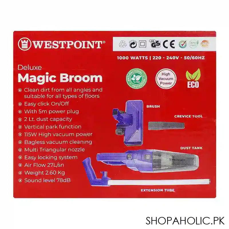 West Point Deluxe Magic Broom, 2 Liter Dust Capacity, 5m Cable, 115W Vacuum Power, WF-231 - Image 4