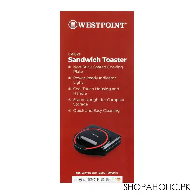 West Point Deluxe Sandwich Toaster, Black, WF-691 - Image 2