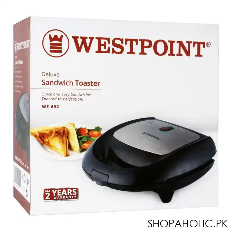 West Point Deluxe Sandwich Toaster, Black, WF-692 - Image 3